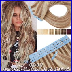 10/20/40/60PCS THICK Tape In Russian Remy Real Human Hair Extensions 16 18 20