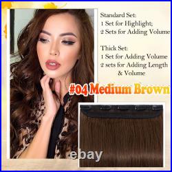 100% Real Human Hair Extensions Clip In One Piece Russian Remy Hairpiece 5Clips