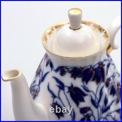 14-Piece Imperial Porcelain Tea Set for 6 Persons 22k Gold Lomonosov Bluebells