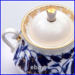 14-Piece Imperial Porcelain Tea Set for 6 Persons 22k Gold Lomonosov Bluebells
