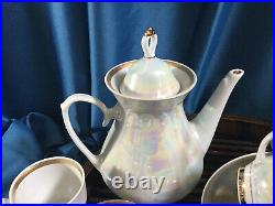 15 pc Russian Imperial Lomonosov Porcelain teapot set service iridiscent RARE