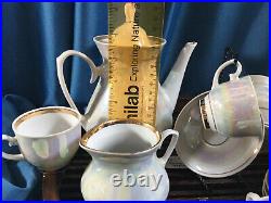 15 pc Russian Imperial Lomonosov Porcelain teapot set service iridiscent RARE