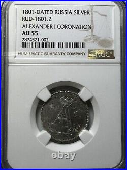 1801- Dated RUSSIAN SILVER Medal Alexander I Coronation NGC AU 55