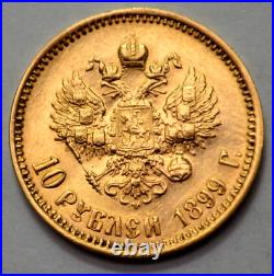 1899. 10 Roubles Russian Empire Gold Coin Tsar Nicolas II Imperial Coin Rare
