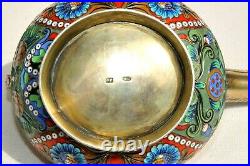 19. Russian Royal Imperial 88 Silver Enamel Kovsh Bowl Spoon Gold Bucket Egg Pin