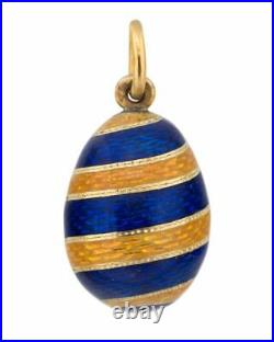 1900 FABERGE Imperial Russian 14K Gold Enamel Swirl Easter Egg Charm Pendant