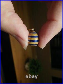 1900 Faberge 14K Gold Blue Yellow Enamel Bee Belly Easter Egg Charm Pendant