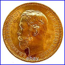 1902 A. P. RUSSIA 5 ROUBLE GOLD COIN IMPERIAL RUSSIAN NICHOLAS II Y#62 4.3Gr C#1