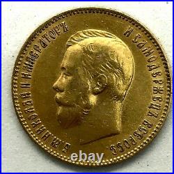 1902 Ap Russian Gold Coin Imperial 10 Roubles Nicholas II Km#64 C#1
