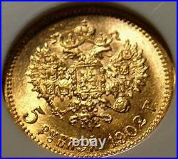 1902 Ngc Ms67 5 Roubles Russian Tzar Antique Gold Coin Imperial Imperial Russia
