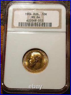 1904 Ngc Ms64 10 Roubles Russian Tzar Antique Gold Coin Imperial Antique Russia