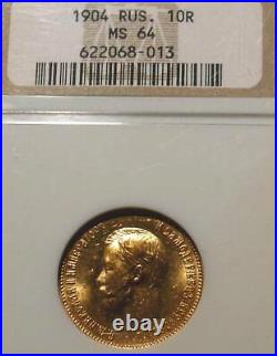 1904 Ngc Ms64 10 Roubles Russian Tzar Antique Gold Coin Imperial Antique Russia
