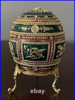 1912 Imperial Napoleonic Egg By Faberge Replica Jeweled Green withPortrait Frames