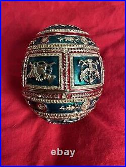 1912 Imperial Napoleonic Egg By Faberge Replica Jeweled Green withPortrait Frames