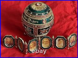 1912 Imperial Napoleonic Egg By Faberge Replica Jeweled Green withPortrait Frames