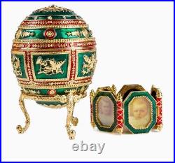 1912 Imperial Napoleonic Egg By Faberge Replica Jeweled Green withPortrait Frames