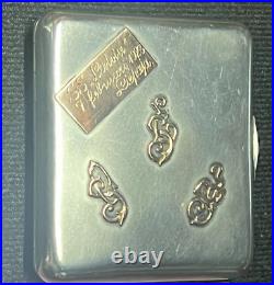 1923 Antique Russian Imperial Silver / Gold Monogram Cigarette Case Box