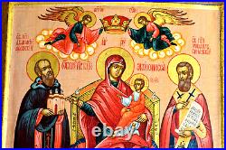19c RUSSIAN CHRISTIAN ICON MOTHER EKONOMISSA JESUS IMPERIAL WOOD GOLD CROSS EGG