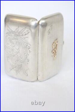 19th Century Art Nouveau Imperial Russian Silver & 14K Gold Cigarette Case