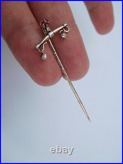 19th Century Imperial Russian Gold Silver Diamonds Ruby Love Balance Stick Pin