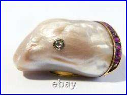 19thC Imperial Russian Gold Diamond Ruby Baroque Pearl SECRET BOX Pendant Beluga