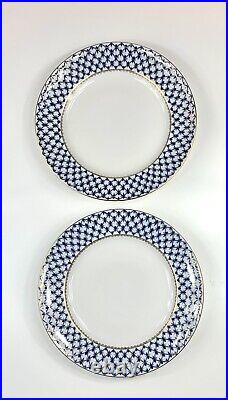 2 Antique Cobalt Net Gold/blue Dinner Plates Imperial Porcelain Lomonosov 12