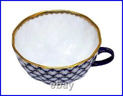 2 Mint 22K Gold Lomonosov Imperial Russia Porcelain Cobalt Net Cups and Saucers