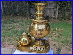 20 Antique Imperial Russian Brass Samovar with Original Brass Tray Complete