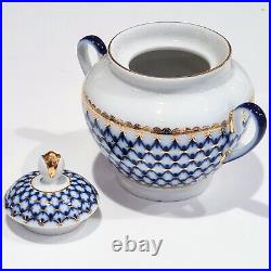 22 Gold Cobalt Net Tea Set 6/20 Russian Imperial Lomonosov Porcelain (9797)