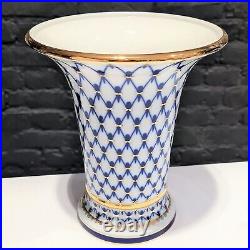 22K Gold Cobalt Net Flower Vase Russian Lomonosov porcelain