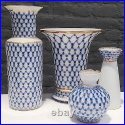 22K Gold Cobalt Net Flower Vase Russian Lomonosov porcelain