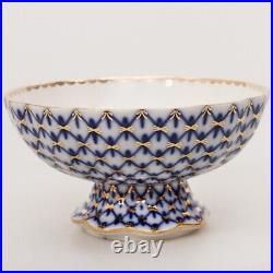 22K Gold Cobalt Net Pedestal Bowl Russian Lomonosov porcelain