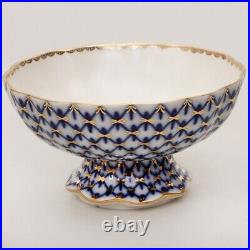 22K Gold Cobalt Net Pedestal Bowl Russian Lomonosov porcelain