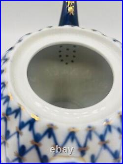 22K Gold Cobalt Net Russian Tea Pot Imperial Lomonosov porcelain. Large