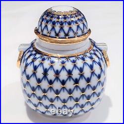 22K Gold Cobalt Net Tea Caddy Russian Lomonosov porcelain