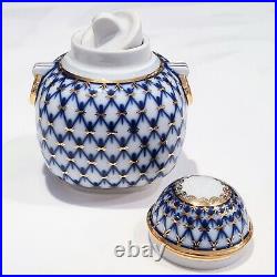 22K Gold Cobalt Net Tea Caddy Russian Lomonosov porcelain