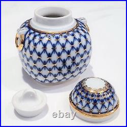 22K Gold Cobalt Net Tea Caddy Russian Lomonosov porcelain