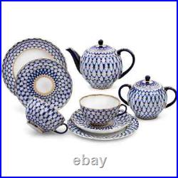 22K Gold Cobalt Net Tea Set Imperial Lomonosov Porcelain