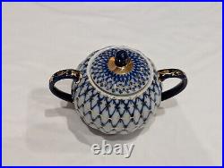 22K Gold Cobalt Net Tea Set Imperial Lomonosov Porcelain