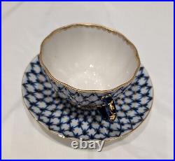 22K Gold Cobalt Net Tea Set Imperial Lomonosov Porcelain