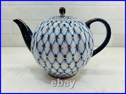 22K Gold Cobalt Net TeaPot Imperial Lomonosov porcelain. Large 2L. Made In USSR