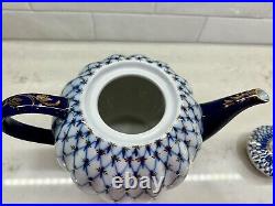 22K Gold Cobalt Net TeaPot Imperial Lomonosov porcelain. Large 2L. Made In USSR