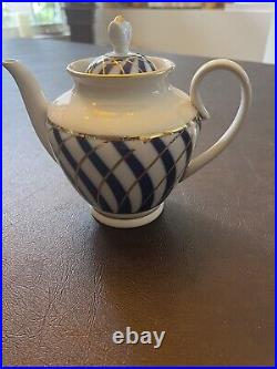 22K Gold Cobalt Net Teapot Russian Imperial Lomonosov porcelain Teapot