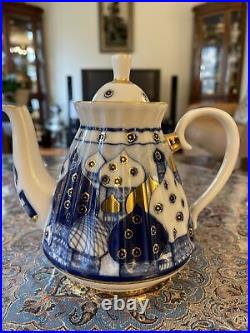 22K Gold Cobalt Teapot Russian Church Imperial Lomonosov Porcelain