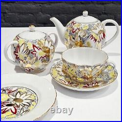 22K Gold Golden Chamomiles Tea Set 6/20 Imperial Lomonosov Porcelain