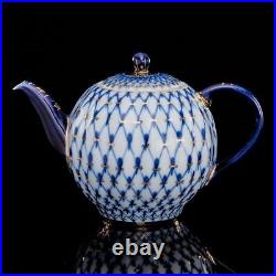 22K Gold Large Cobalt Net Tea Pot Russian Imperial Lomonosov porcelain