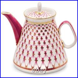 22K Gold Large Tea pot Pink Net Imperial Lomonosov Porcelain