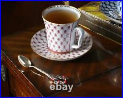 22K Gold Pink Net Mug and Saucer Russian Imperial Lomonosov Porcelain (9763)