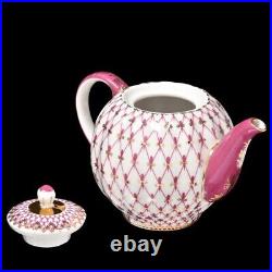 22K Gold Pink Net Tea pot Russian Imperial Lomonosov porcelain (9794)
