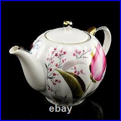 22K Gold Tea pot Pink Tulips Russian Imperial Lomonosov porcelain